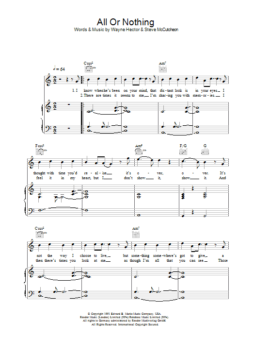Learn to play Westlife All Or Nothing sheet music for Piano, Vocal & Guitar Chords in minutes. Price: 7.8900$ Westlife All Or Nothing sheet music notes and chords arranged for Piano, Vocal & Guitar Chords