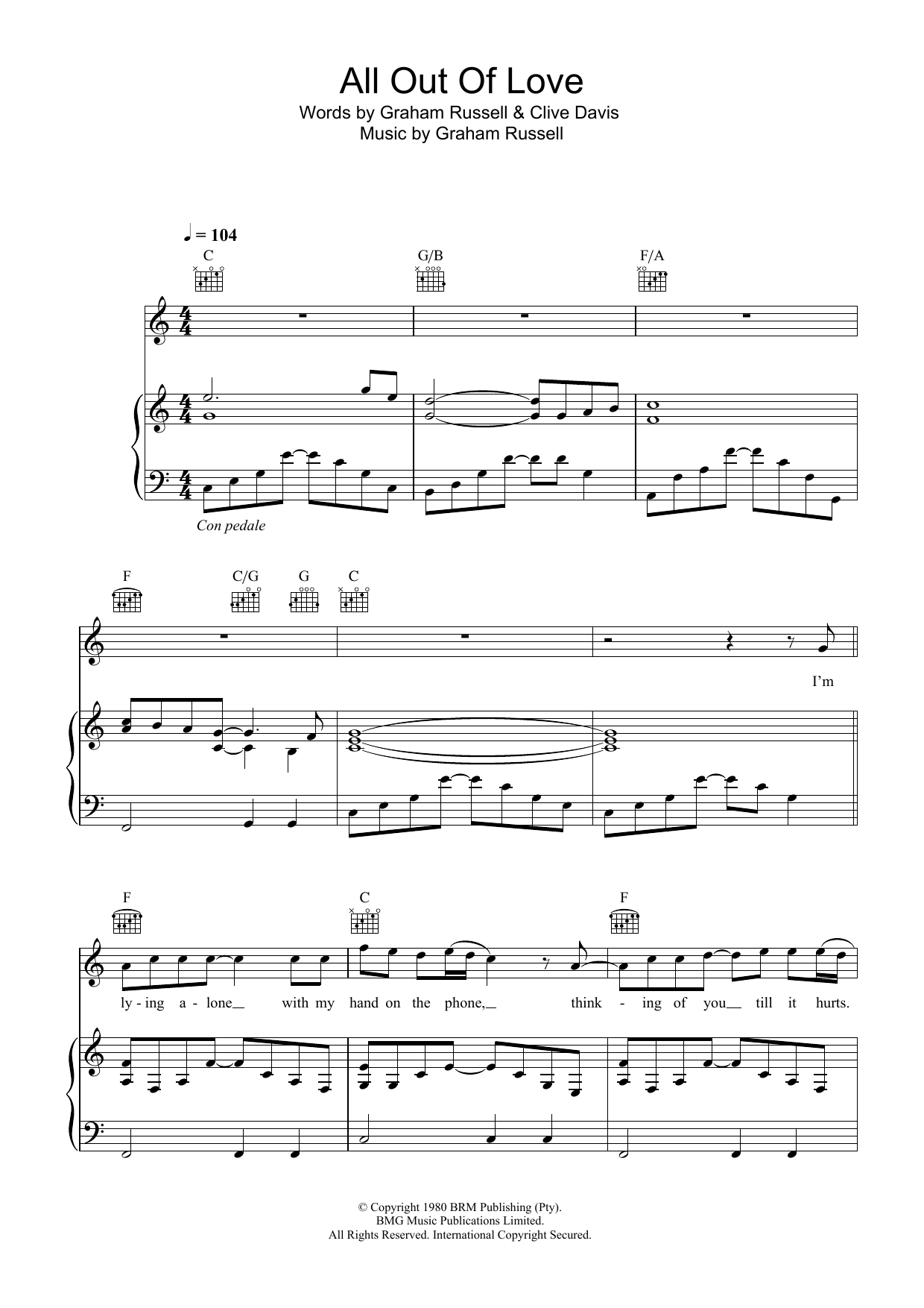 Westlife All Out Of Love sheet music notes and chords. Download Printable PDF.