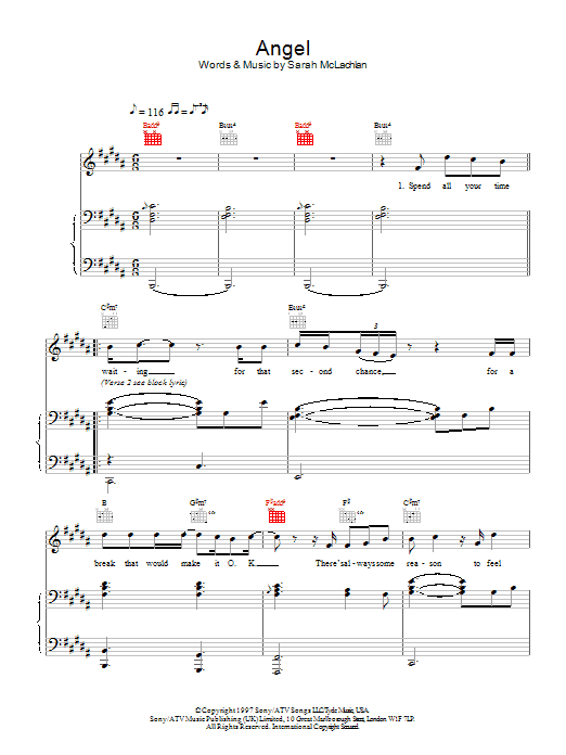 Westlife Angel sheet music notes and chords arranged for Piano, Vocal & Guitar Chords