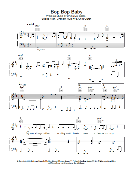 Learn to play Westlife Bop Bop Baby sheet music for Piano, Vocal & Guitar Chords in minutes. Price: 7.8900$ Westlife Bop Bop Baby sheet music notes and chords arranged for Piano, Vocal & Guitar Chords