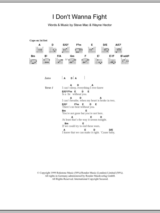 Westlife I Don't Wanna Fight sheet music notes and chords. Download Printable PDF.