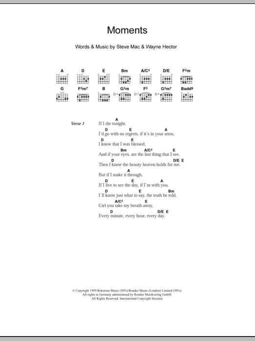 Westlife Moments sheet music notes and chords arranged for Piano Chords/Lyrics