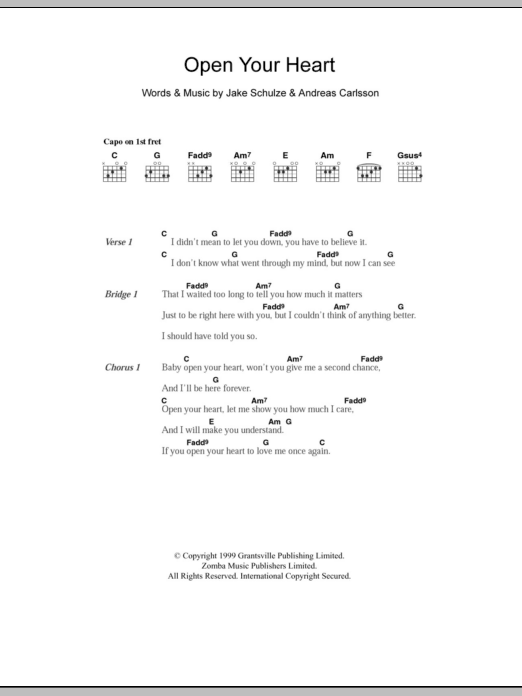 Westlife Open Your Heart sheet music notes and chords. Download Printable PDF.