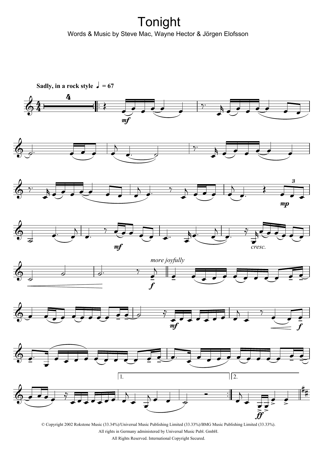 Westlife Tonight sheet music notes and chords. Download Printable PDF.