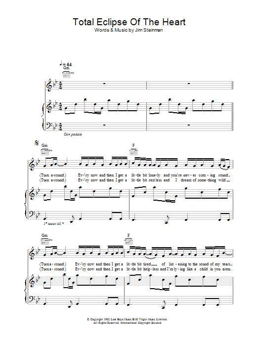Learn to play Westlife Total Eclipse Of The Heart sheet music for Piano, Vocal & Guitar Chords in minutes. Price: 7.8900$ Westlife Total Eclipse Of The Heart sheet music notes and chords arranged for Piano, Vocal & Guitar Chords