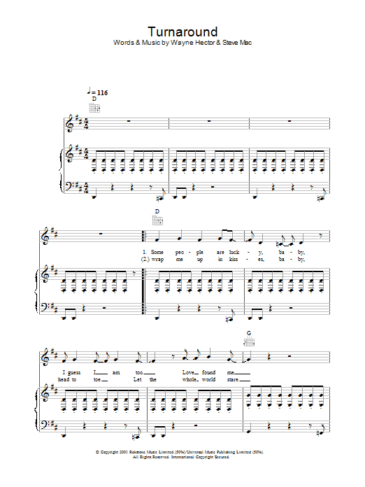 Learn to play Westlife Turnaround sheet music for Piano, Vocal & Guitar Chords in minutes. Price: 7.8900$ Westlife Turnaround sheet music notes and chords arranged for Piano, Vocal & Guitar Chords