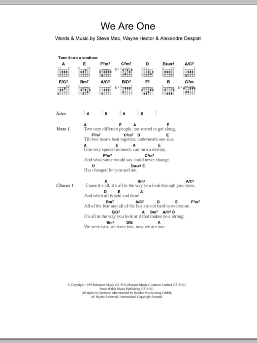 Westlife We Are One sheet music notes and chords. Download Printable PDF.