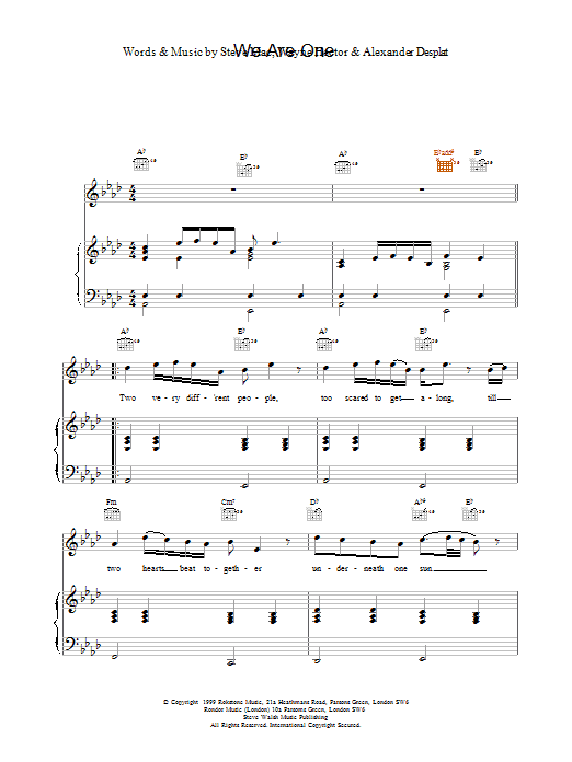 Westlife We Are One sheet music notes and chords. Download Printable PDF.