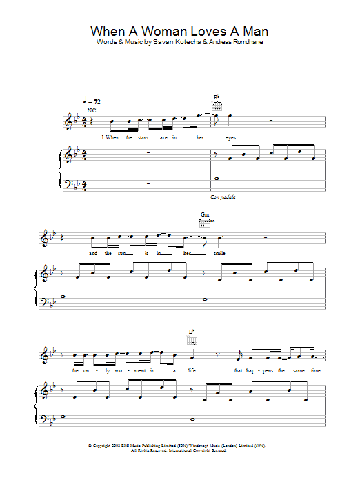 Learn to play Westlife When A Woman Loves A Man sheet music for Piano, Vocal & Guitar Chords in minutes. Price: 7.8900$ Westlife When A Woman Loves A Man sheet music notes and chords arranged for Piano, Vocal & Guitar Chords