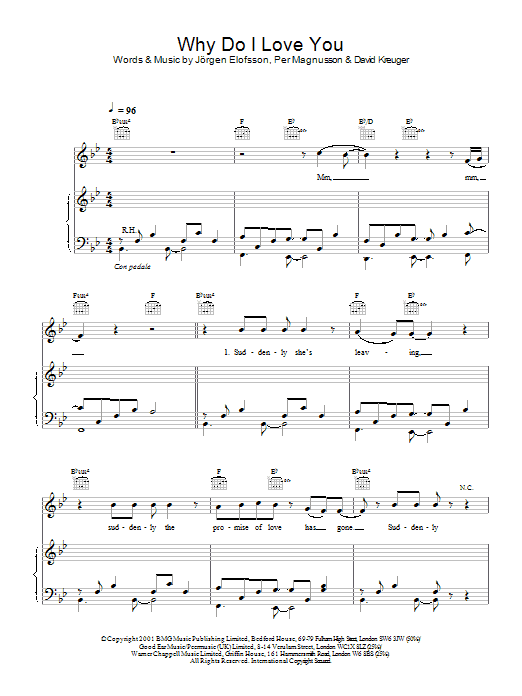 Westlife Why Do I Love You sheet music notes and chords arranged for Piano, Vocal & Guitar Chords