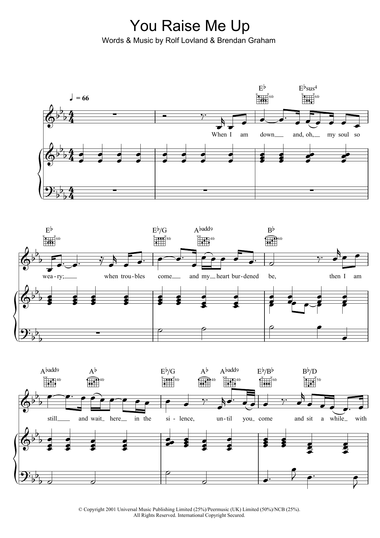 Westlife You Raise Me Up sheet music notes and chords. Download Printable PDF.