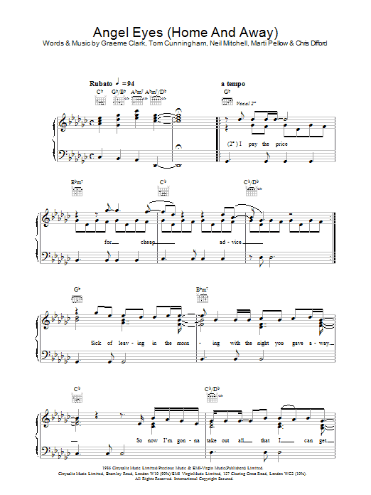 Wet Wet Wet Angel Eyes (Home And Away) sheet music notes and chords. Download Printable PDF.