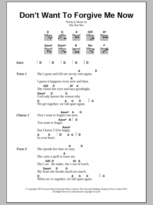 Wet Wet Wet Don't Want To Forgive Me Now sheet music notes and chords. Download Printable PDF.