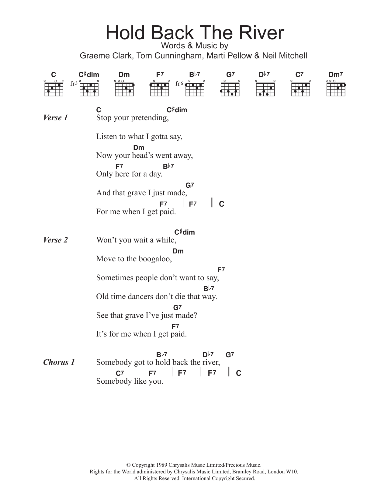 Wet Wet Wet Hold Back The River sheet music notes and chords arranged for Piano, Vocal & Guitar Chords