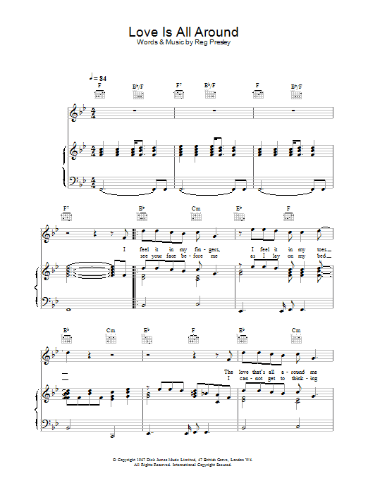 Wet Wet Wet Love Is All Around sheet music notes and chords. Download Printable PDF.