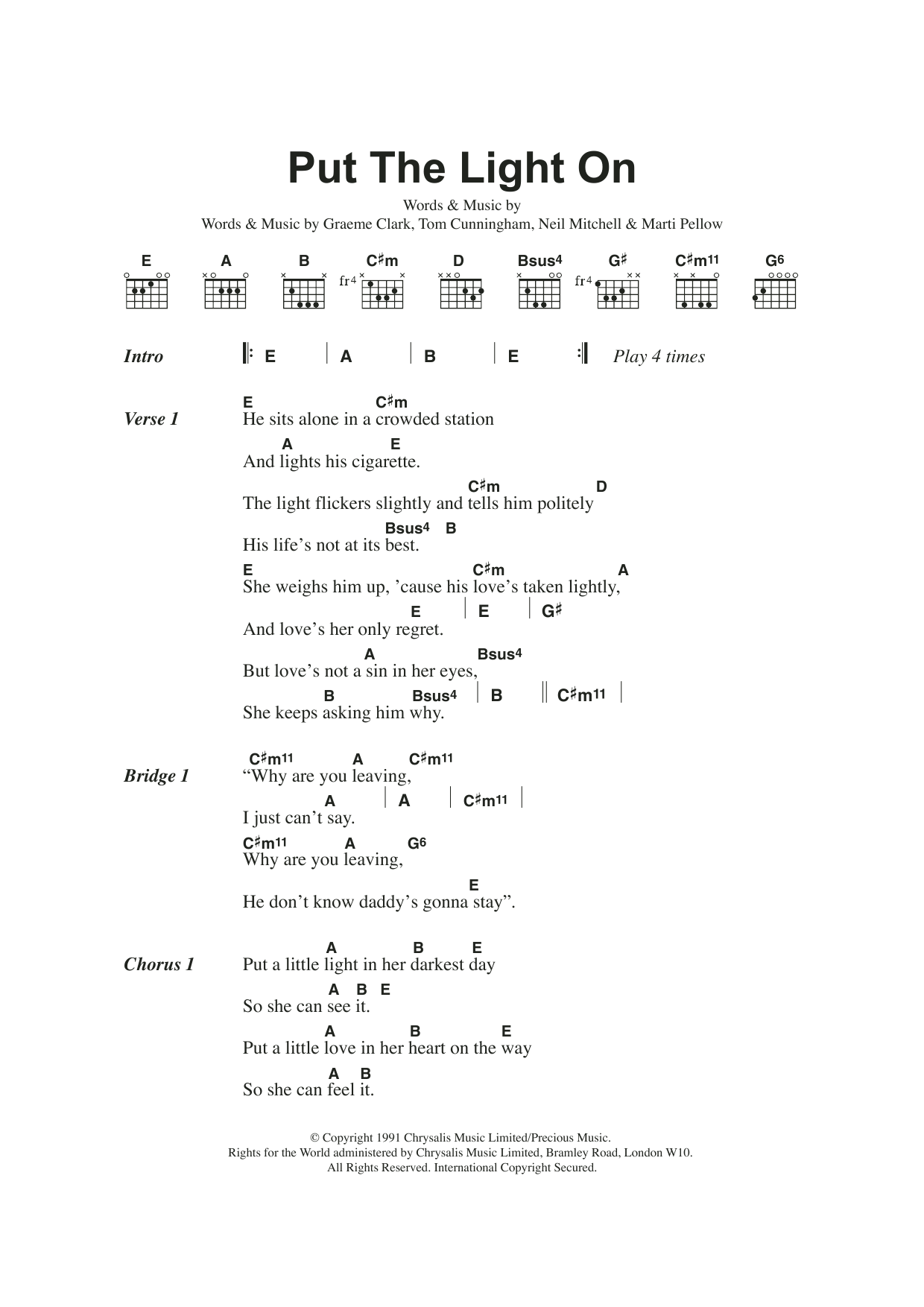 Wet Wet Wet Put The Light On sheet music notes and chords. Download Printable PDF.