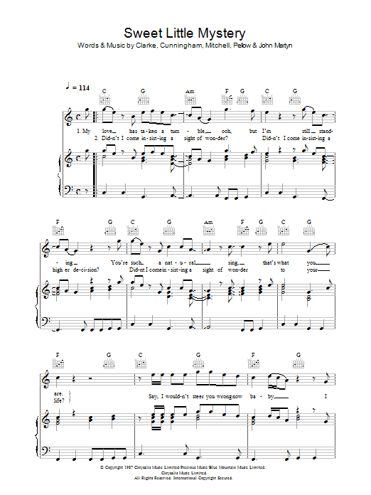 Wet Wet Wet Sweet Little Mystery sheet music notes and chords. Download Printable PDF.