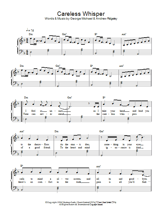 George Michael Careless Whisper sheet music notes and chords. Download Printable PDF.