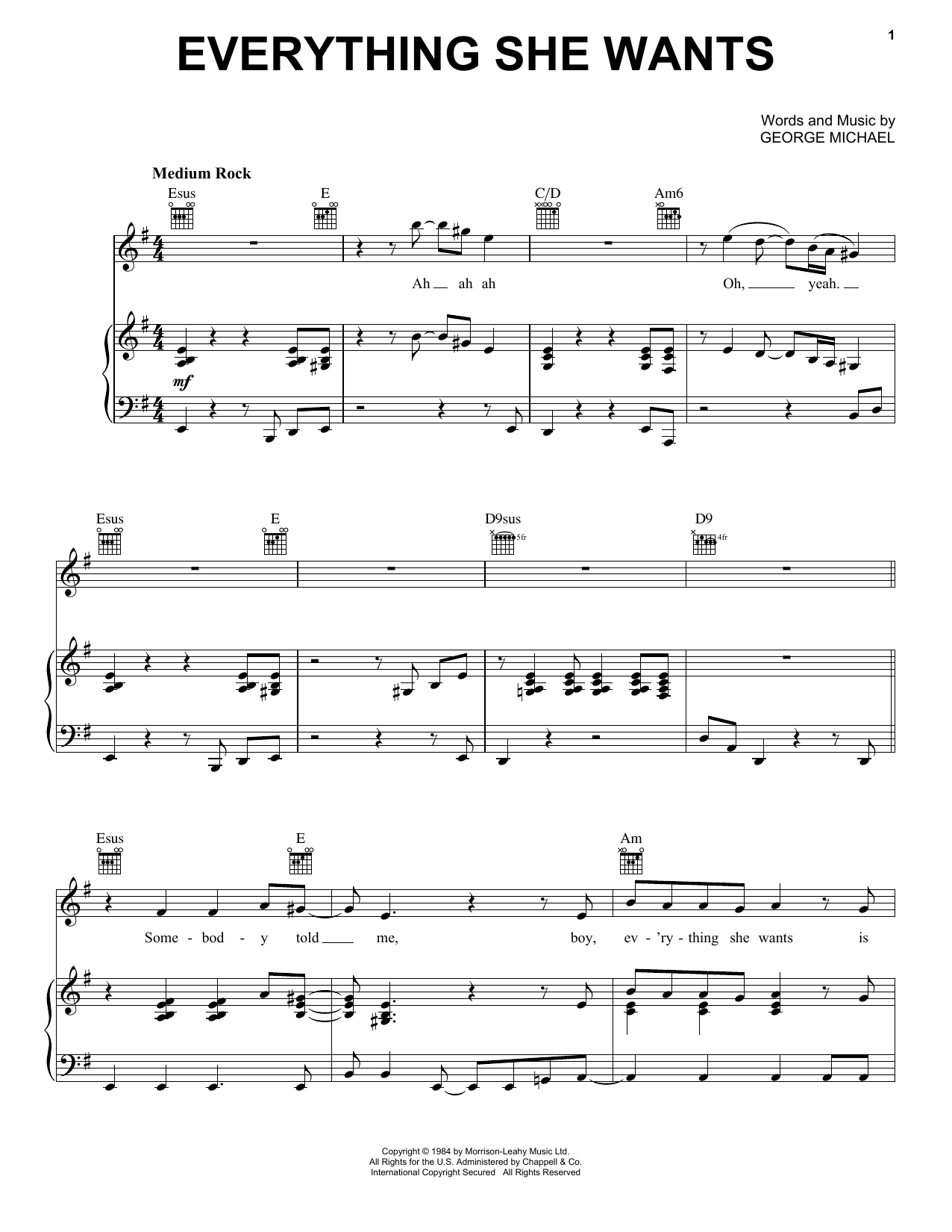 Wham! Everything She Wants sheet music notes and chords. Download Printable PDF.