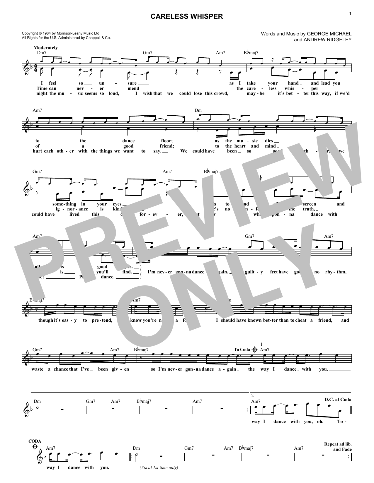 George Michael Careless Whisper sheet music notes and chords. Download Printable PDF.