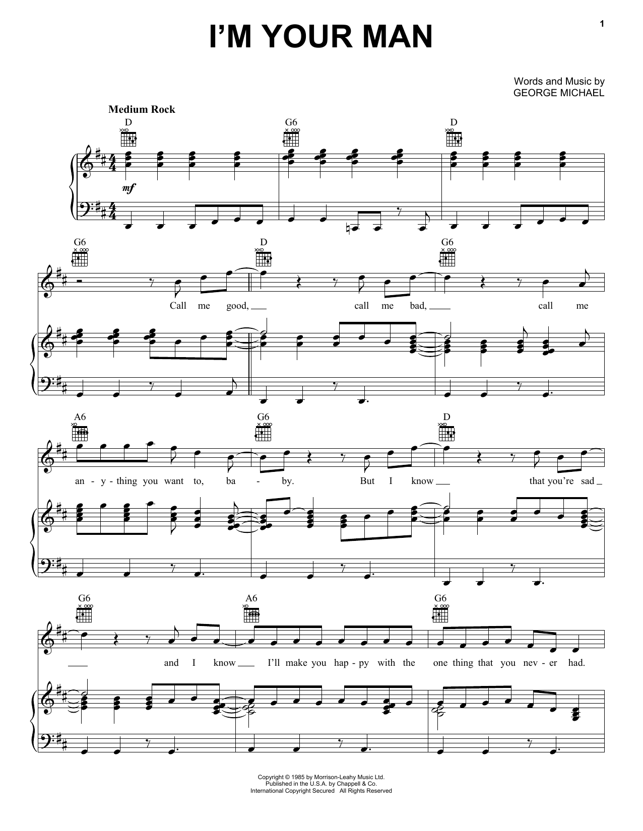 Wham! I'm Your Man sheet music notes and chords. Download Printable PDF.