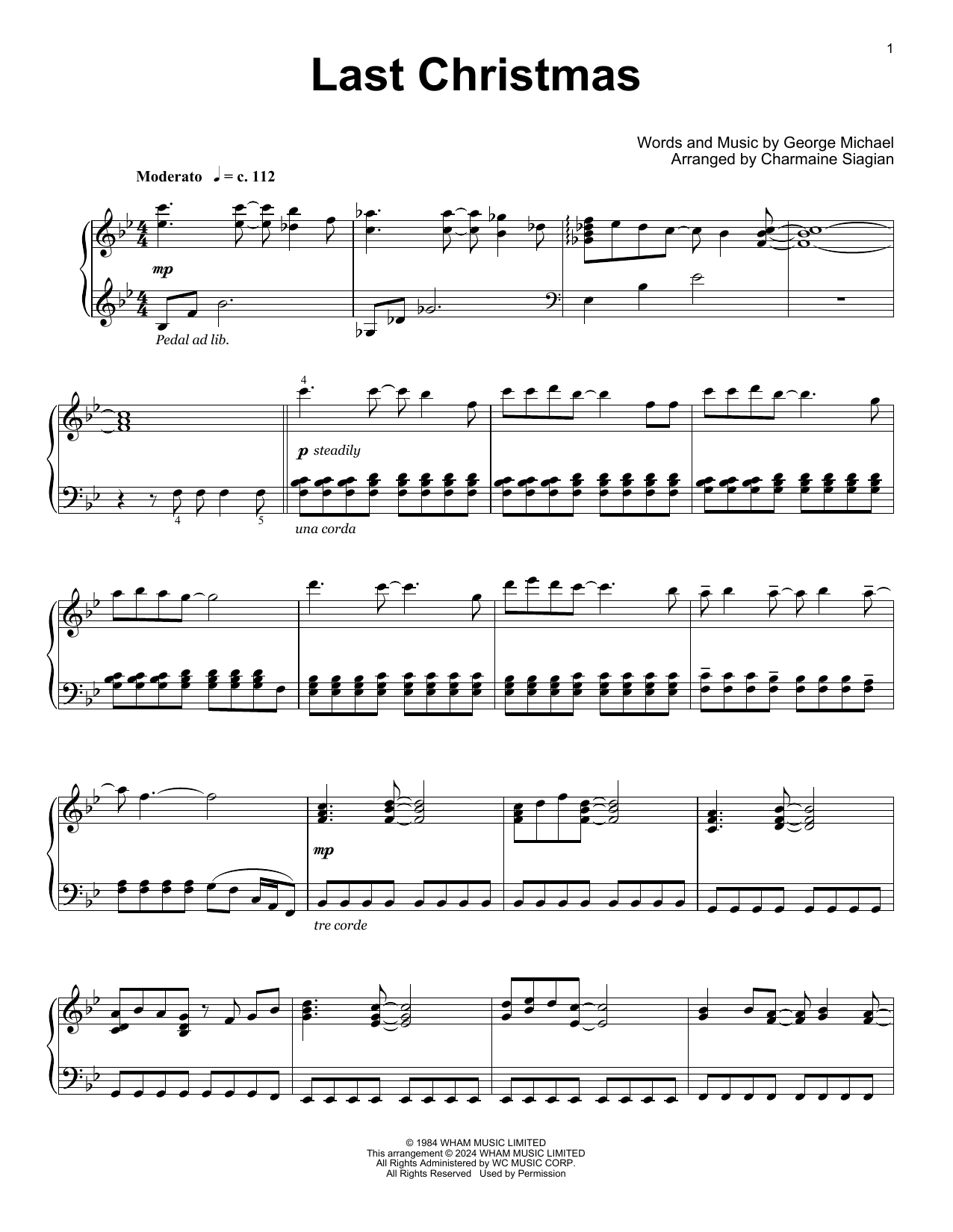 Wham! Last Christmas (arr. Charmaine Siagian) sheet music notes and chords. Download Printable PDF.