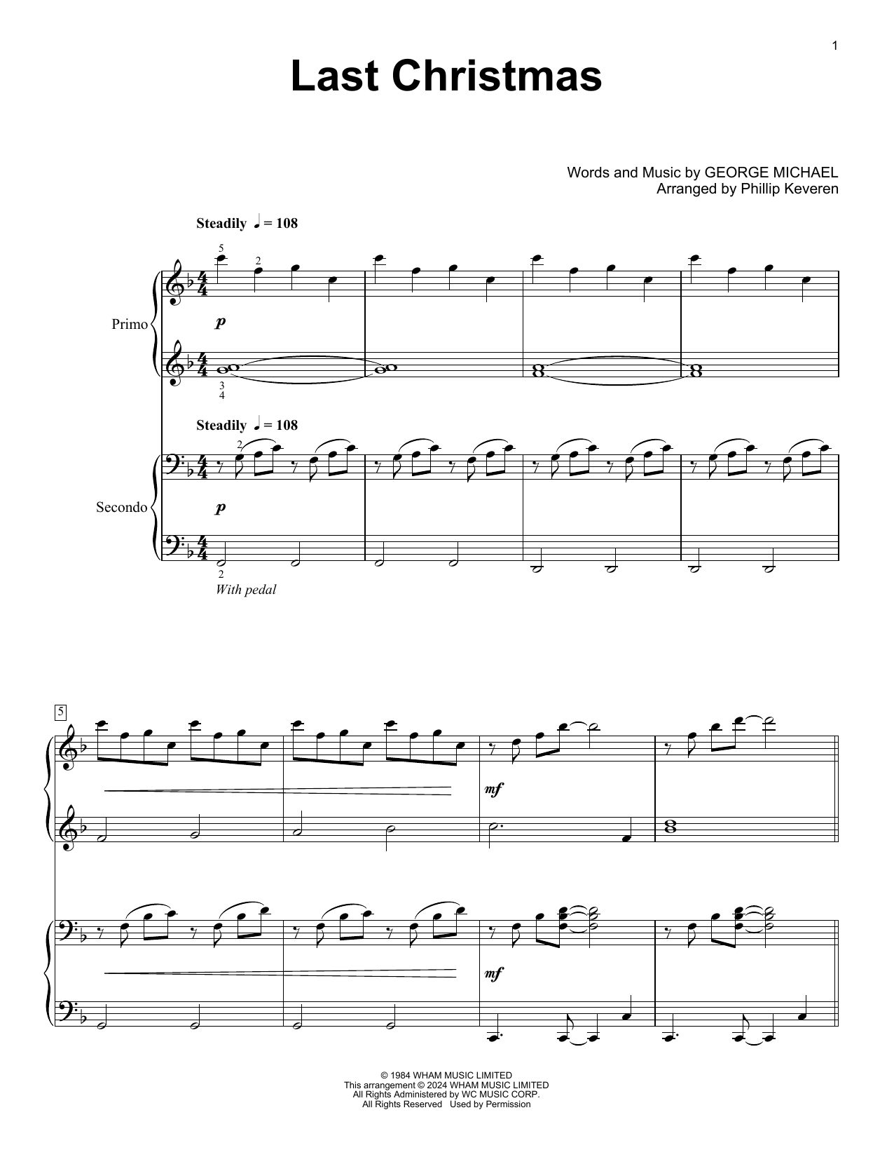 Wham! Last Christmas (arr. Phillip Keveren) sheet music notes and chords. Download Printable PDF.