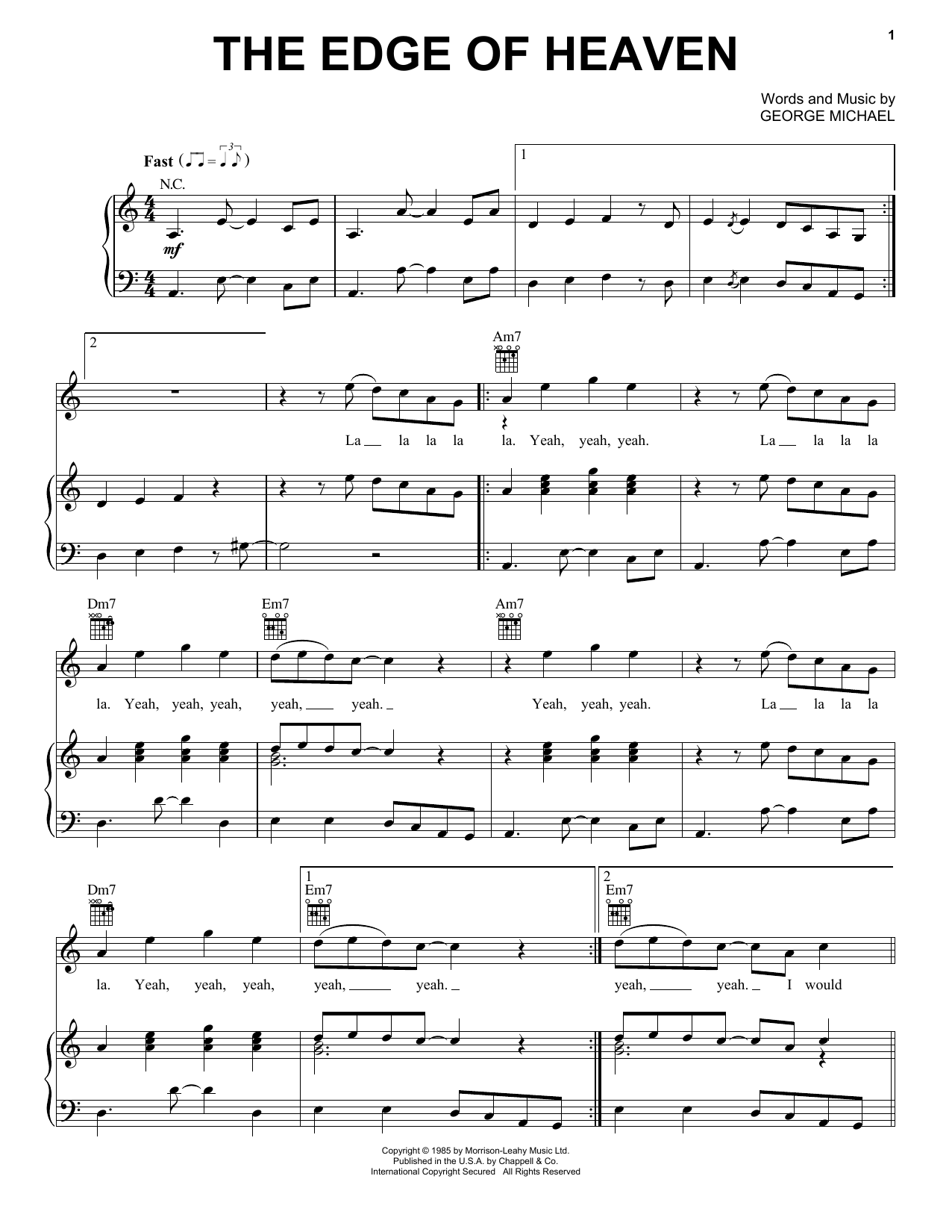 Wham! The Edge Of Heaven sheet music notes and chords arranged for Piano, Vocal & Guitar Chords (Right-Hand Melody)