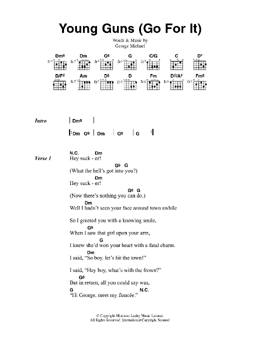 Wham! Young Guns (Go For It) sheet music notes and chords. Download Printable PDF.