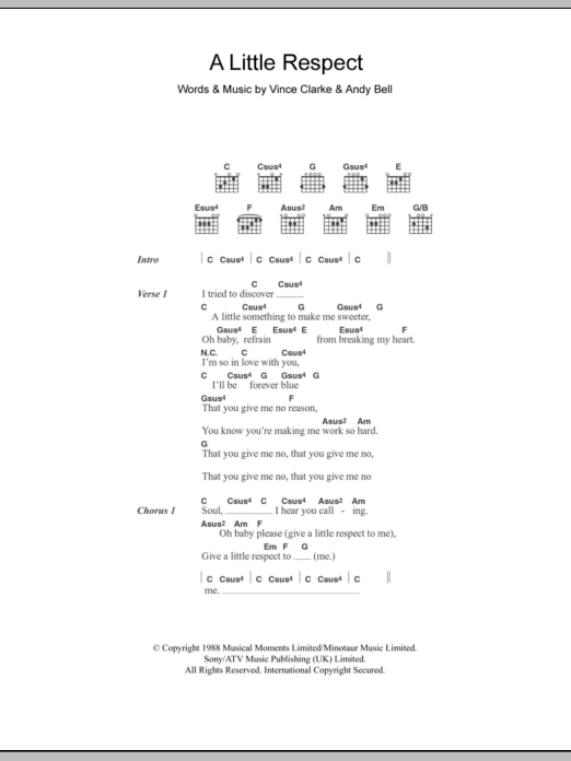 Wheatus A Little Respect sheet music notes and chords. Download Printable PDF.