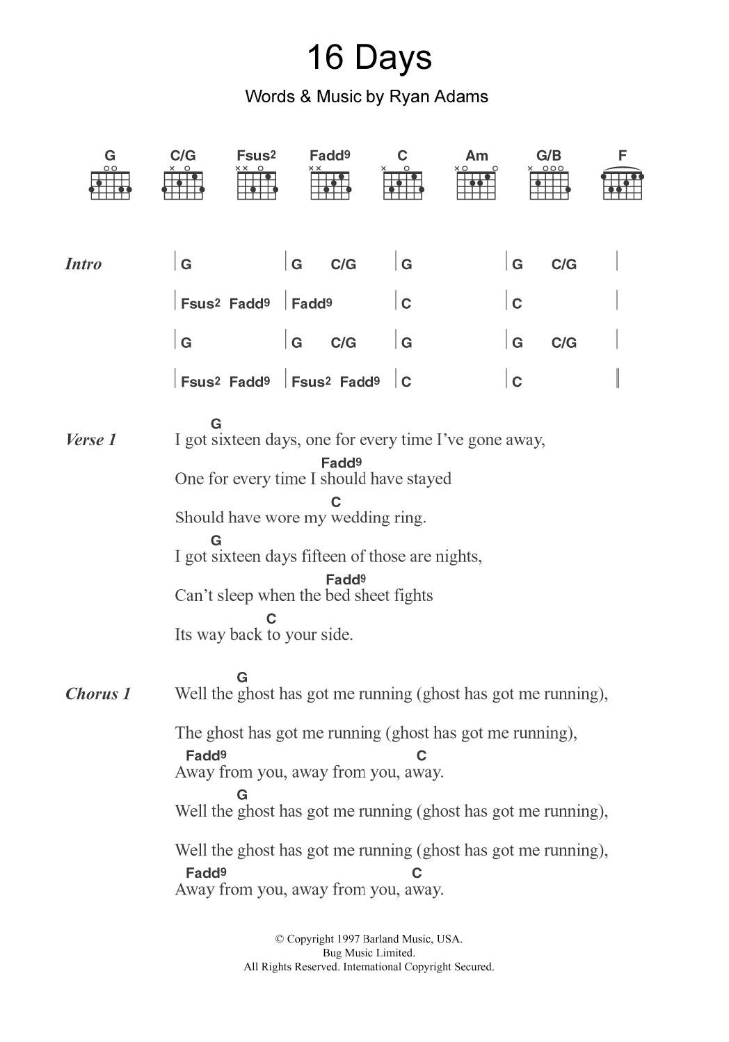 Whiskeytown 16 Days sheet music notes and chords. Download Printable PDF.