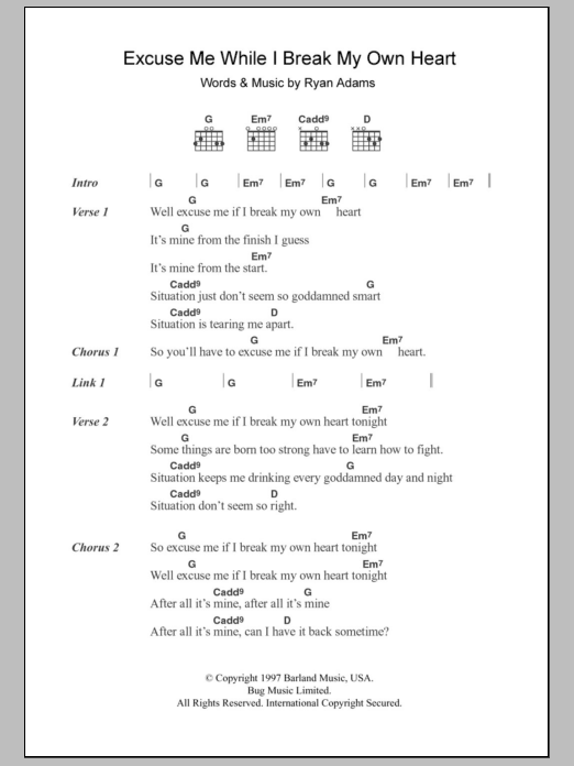 Whiskeytown Excuse Me While I Break My Own Heart Tonight sheet music notes and chords. Download Printable PDF.