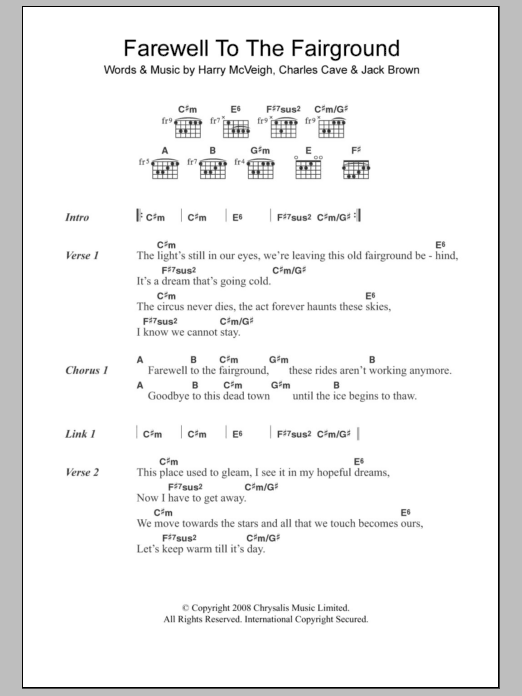 Learn to play White Lies Farewell To The Fairground sheet music for Guitar Chords/Lyrics in minutes. Price: 4.4900$ White Lies Farewell To The Fairground sheet music notes and chords arranged for Guitar Chords/Lyrics