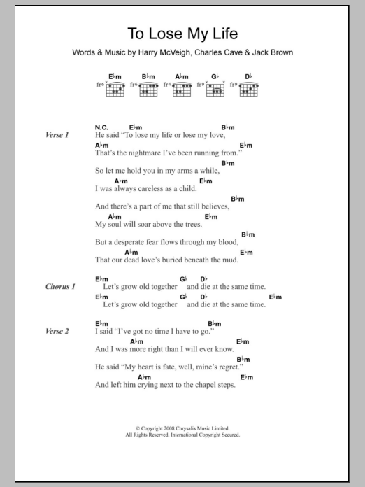 White Lies To Lose My Life sheet music notes and chords. Download Printable PDF.