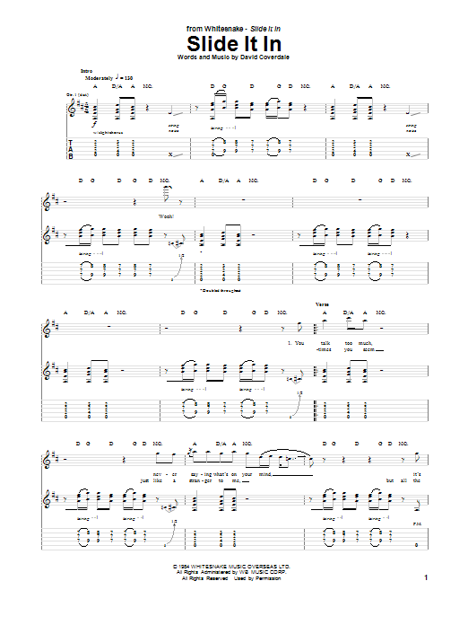 Whitesnake Slide It In sheet music notes and chords. Download Printable PDF.