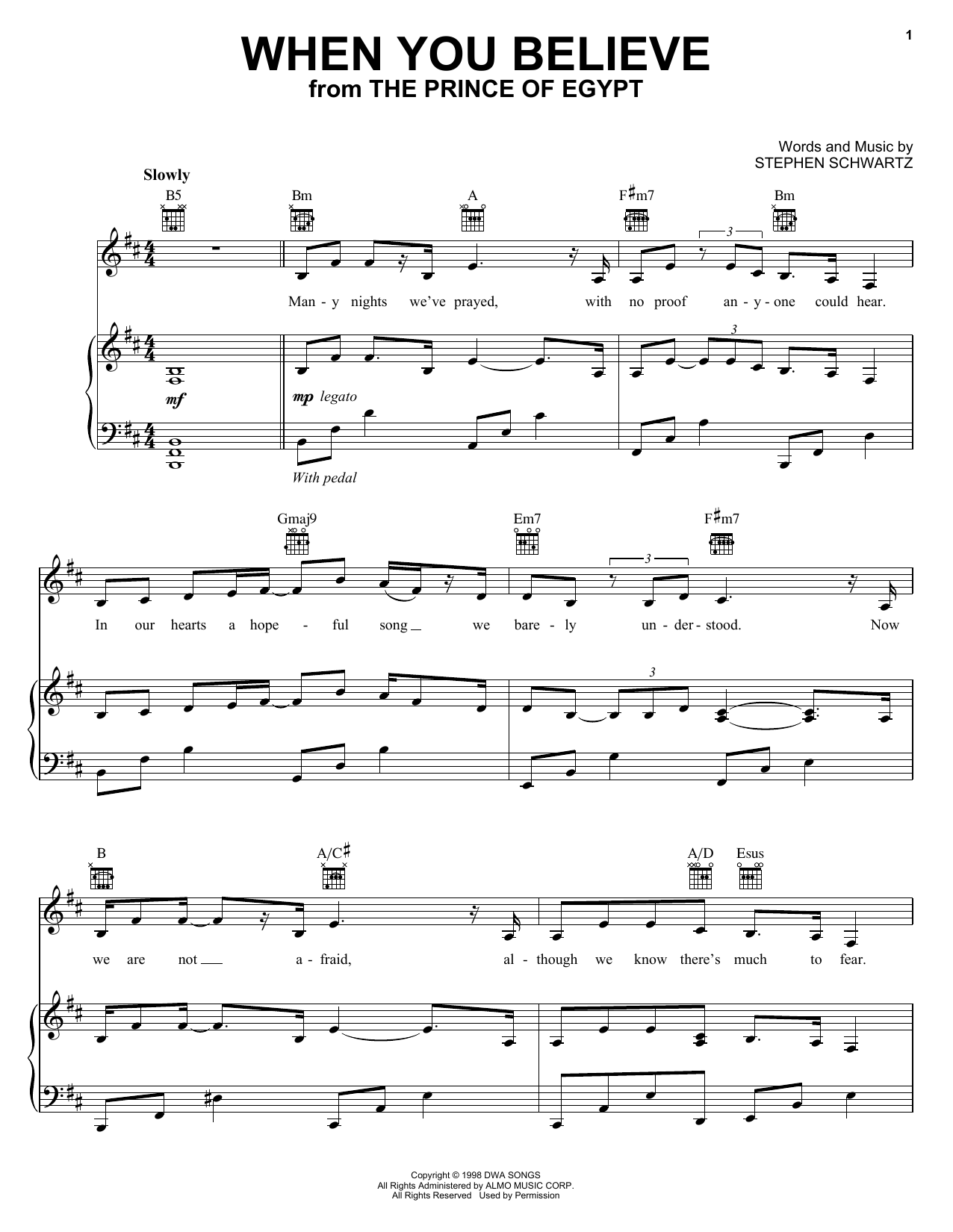 Whitney Houston and Mariah Carey When You Believe (From The Prince Of Egypt) sheet music notes and chords. Download Printable PDF.