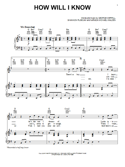 Whitney Houston How Will I Know sheet music notes and chords. Download Printable PDF.