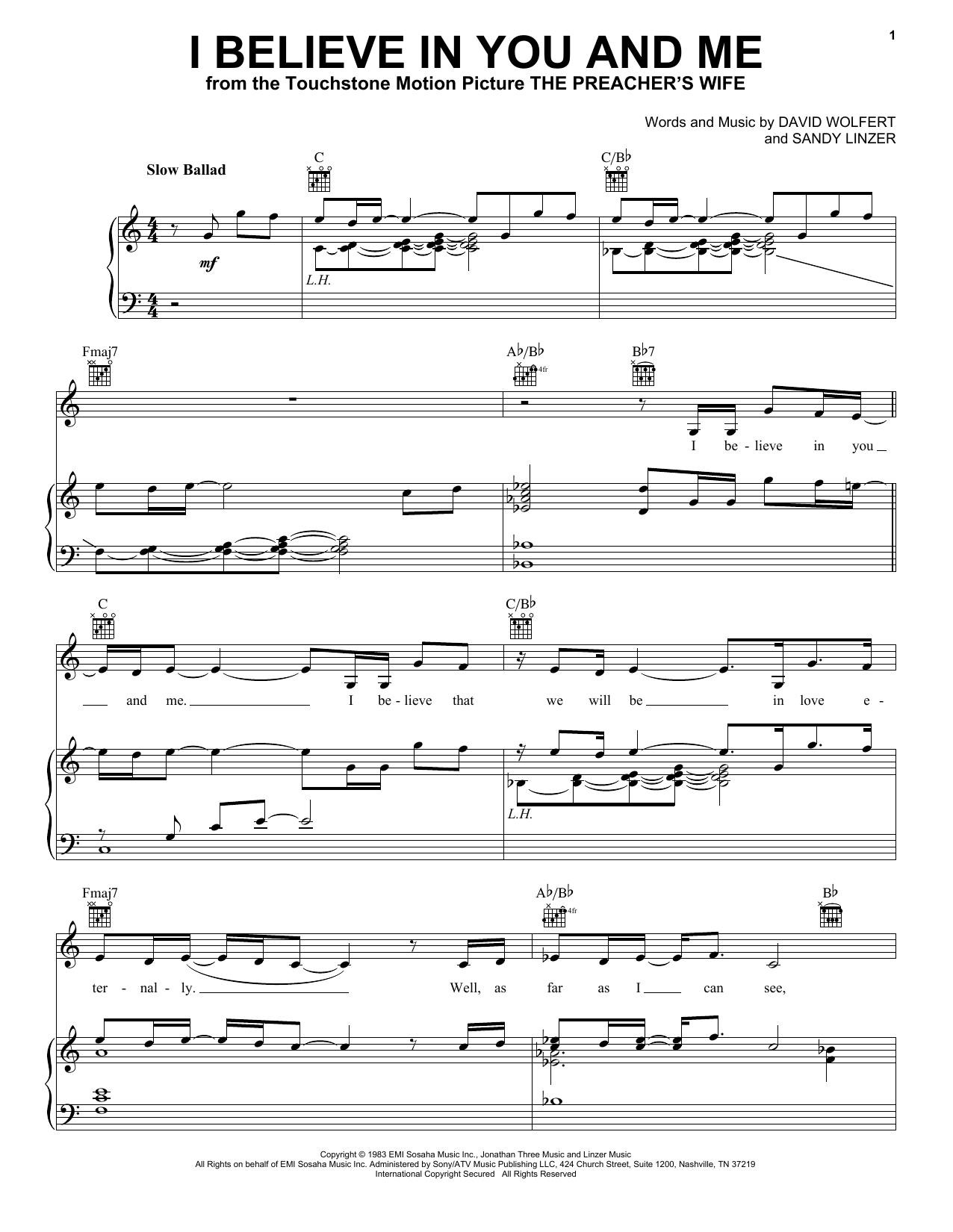 Whitney Houston I Believe In You And Me sheet music notes and chords. Download Printable PDF.