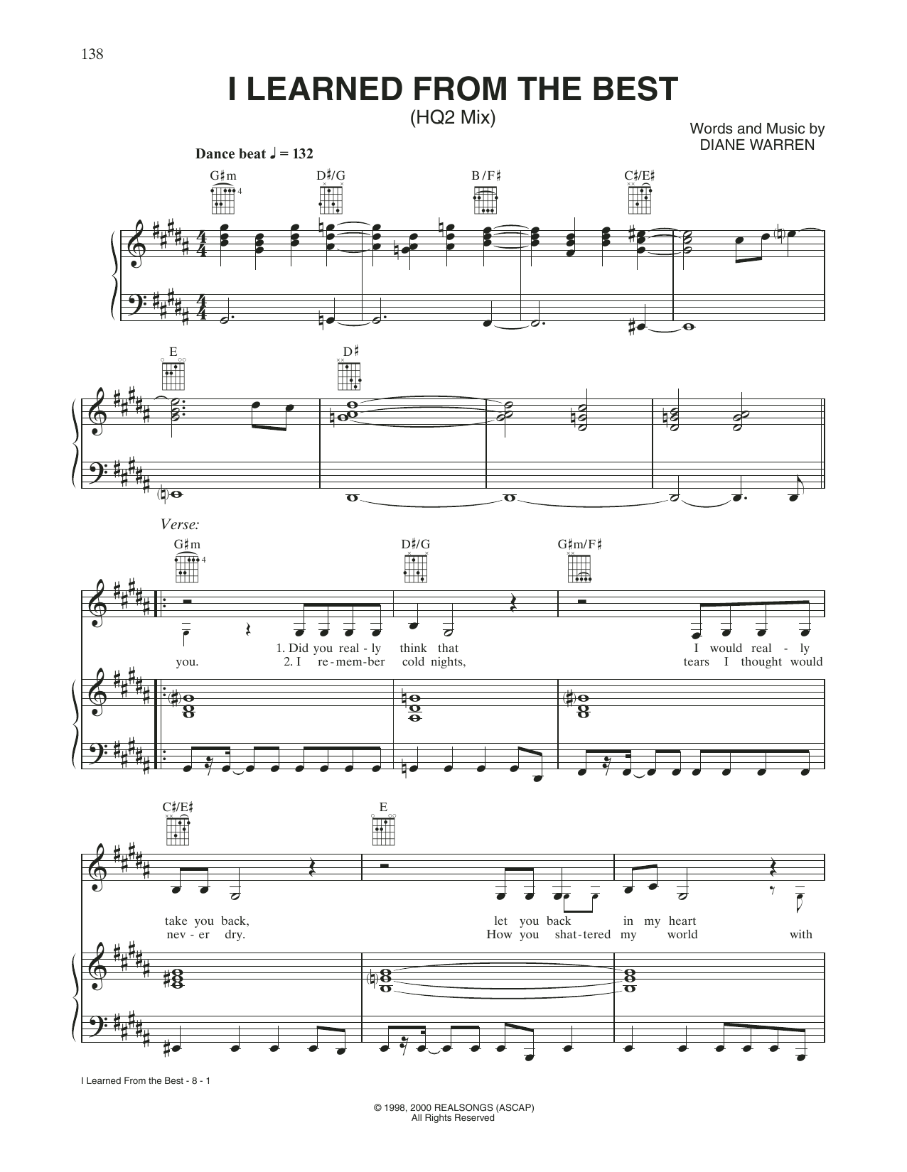 Whitney Houston I Learned From The Best sheet music notes and chords arranged for Piano, Vocal & Guitar Chords (Right-Hand Melody)