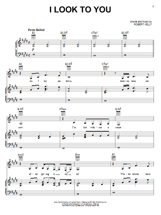 Whitney Houston I Look To You sheet music notes and chords. Download Printable PDF.