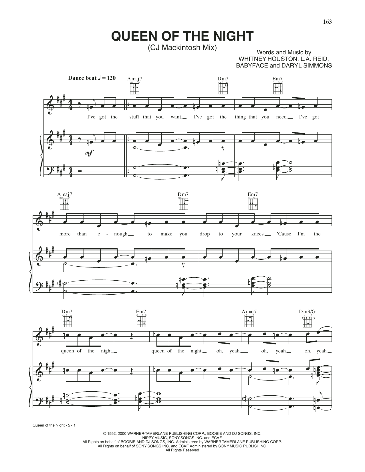 Whitney Houston Queen Of The Night sheet music notes and chords. Download Printable PDF.