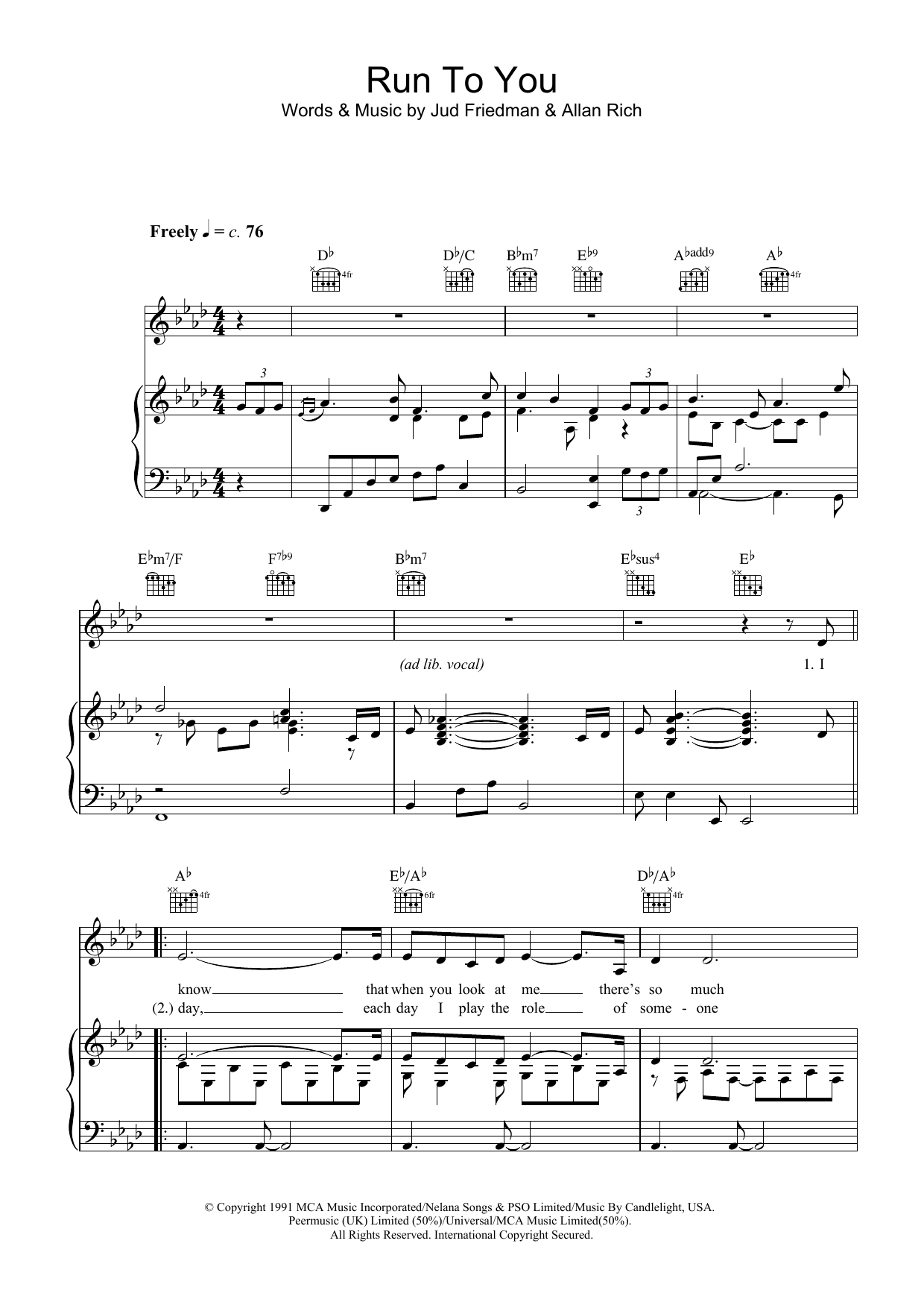 Whitney Houston Run To You sheet music notes and chords. Download Printable PDF.