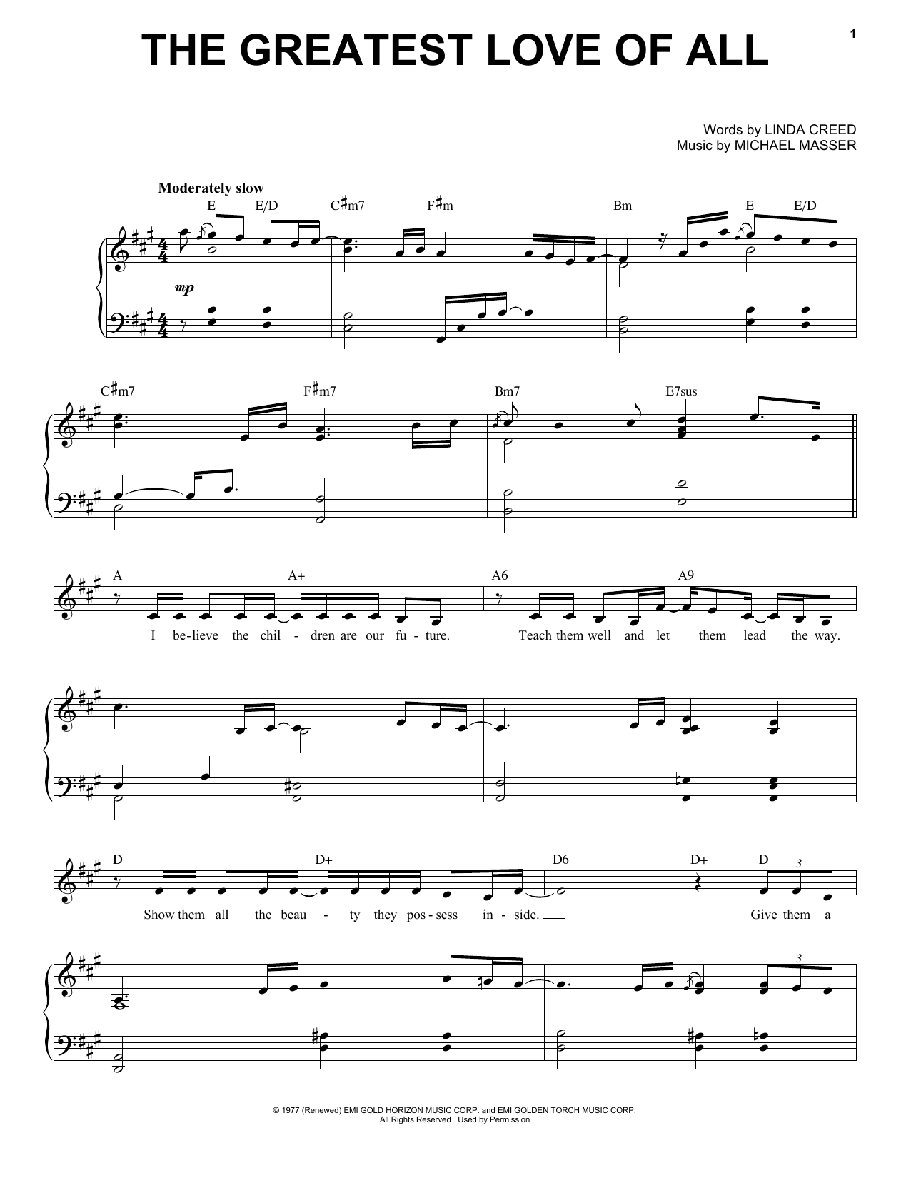 Whitney Houston The Greatest Love Of All sheet music notes and chords. Download Printable PDF.