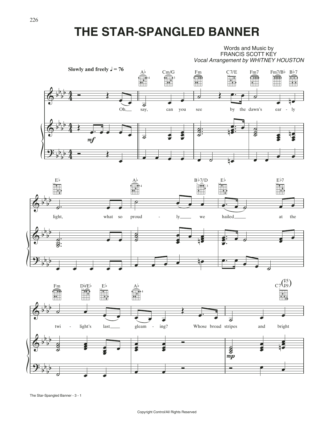 Whitney Houston The Star-Spangled Banner sheet music notes and chords. Download Printable PDF.