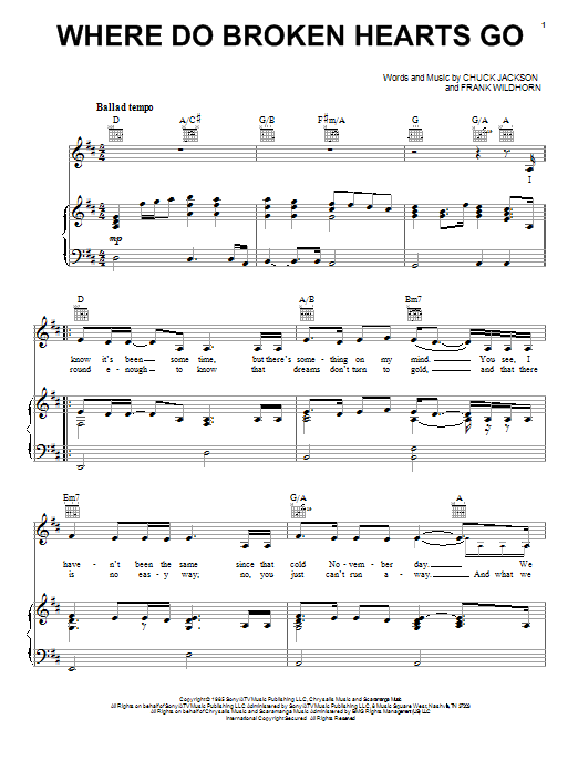 Whitney Houston Where Do Broken Hearts Go sheet music notes and chords. Download Printable PDF.