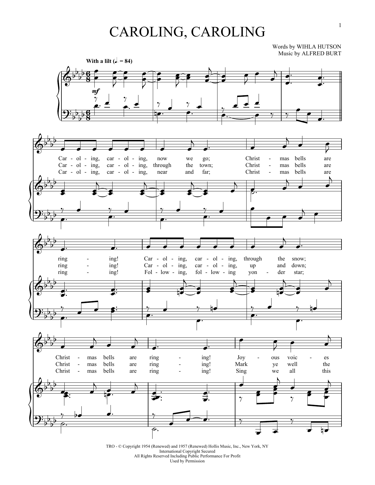 Wihla Hutson Caroling, Caroling sheet music notes and chords arranged for Piano & Vocal