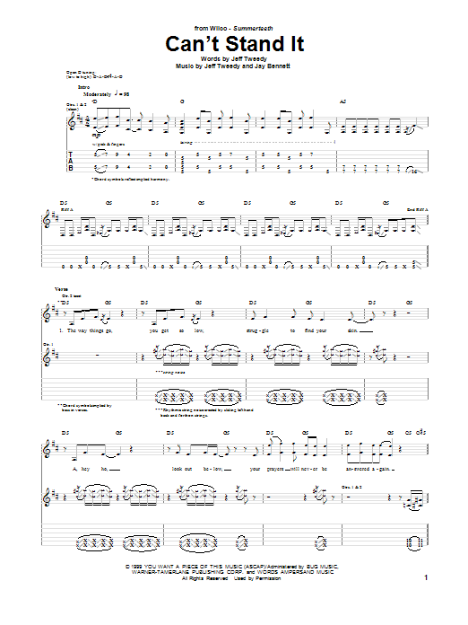 Wilco Can't Stand It sheet music notes and chords. Download Printable PDF.