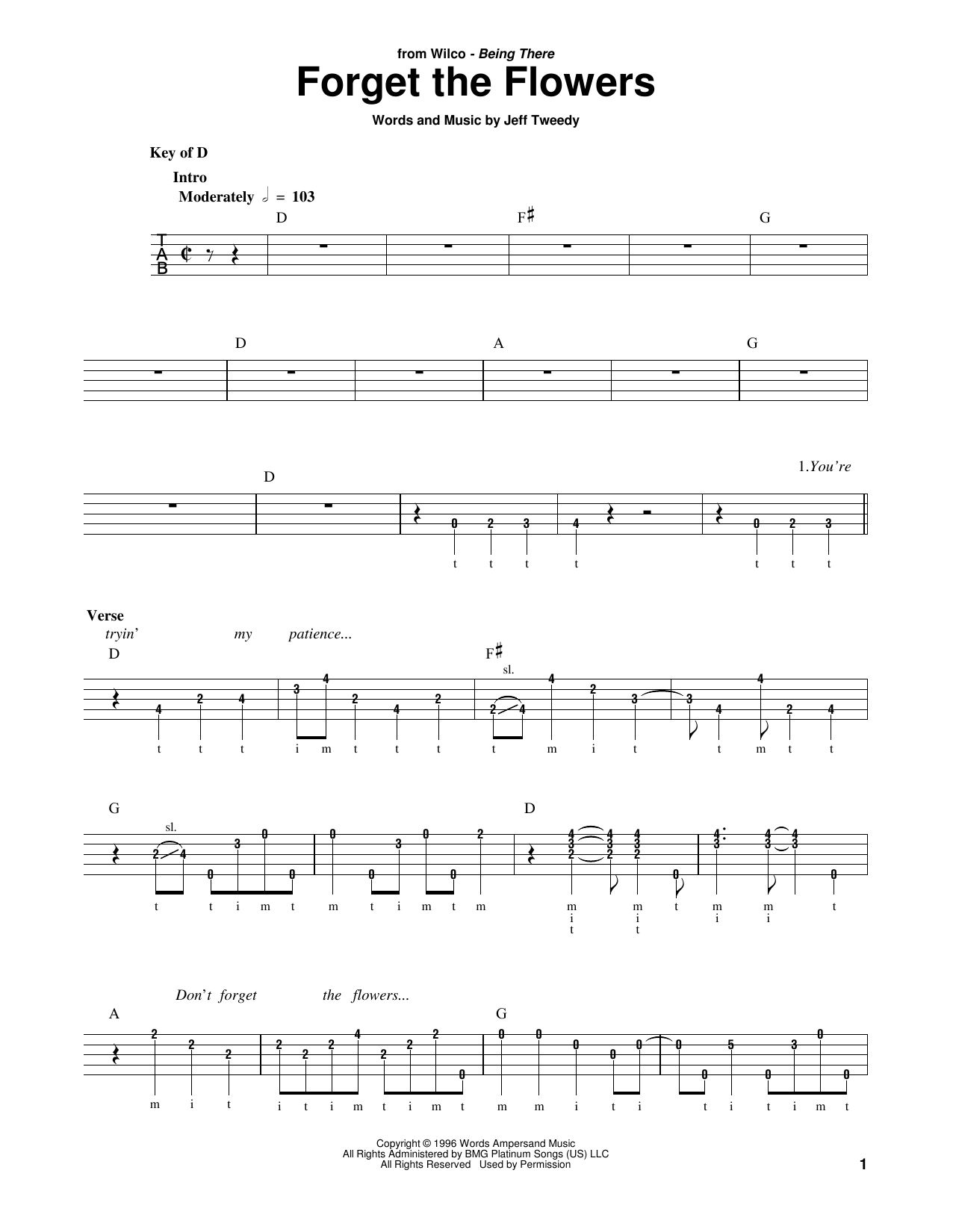 Wilco Forget The Flowers sheet music notes and chords. Download Printable PDF.