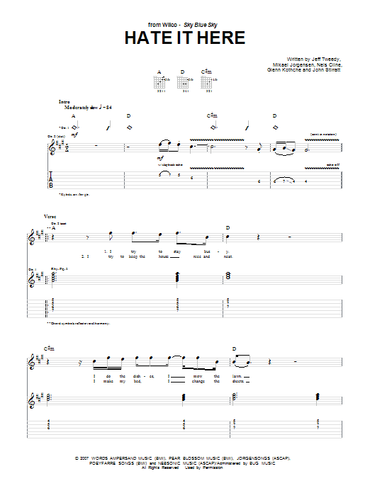 Wilco Hate It Here sheet music notes and chords. Download Printable PDF.