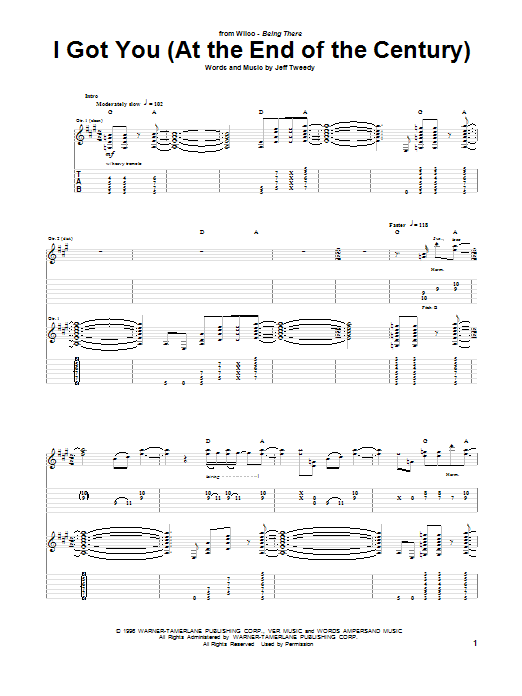 Learn to play Wilco I Got You (At The End Of The Century) sheet music for Guitar Tab in minutes. Price: 7.8900$ Wilco I Got You (At The End Of The Century) sheet music notes and chords arranged for Guitar Tab